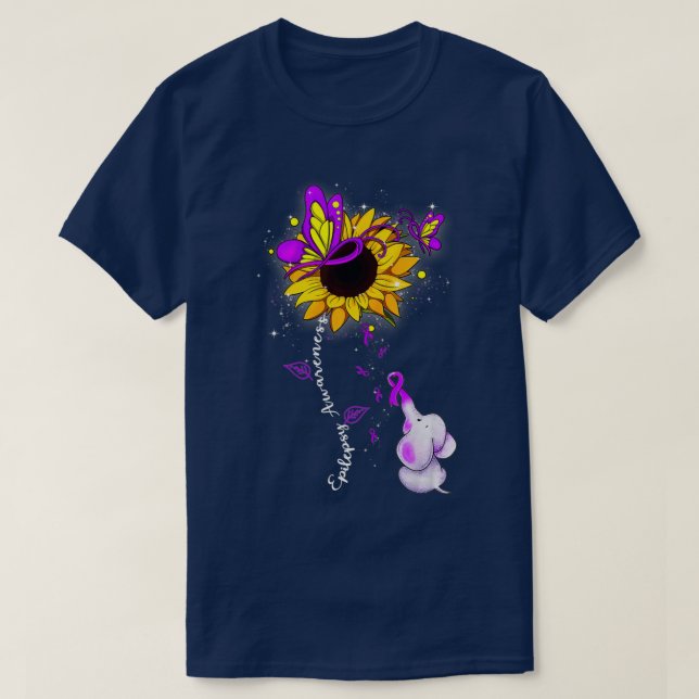 Camiseta Epilepsy Awareness Sunflower Elephant Men Womens  (Frente do Design)