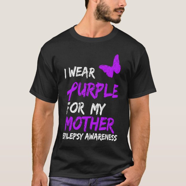 Camiseta Epilepsy I Wear Purple For My Mother Ribbon (Frente)