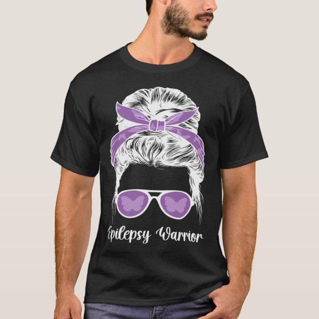 Camiseta Epilepsy Warrior Messy Bun Epilepsy Awareness Mont (Frente)
