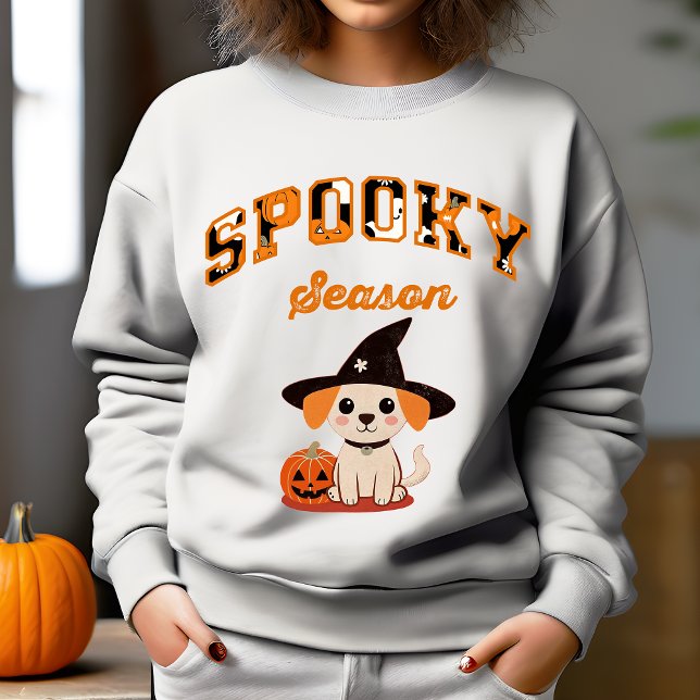Camiseta Época assustadora Pupa-papoila do Halloween (Spooky season cute puppy jack-o-lantern Halloween sweatshirt Halloween gifts for her dog lovers gift)
