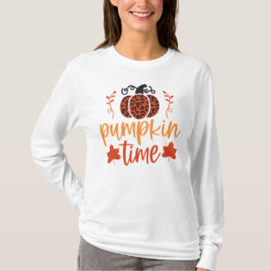 Camiseta Época de Abóbora Outono Estampa de Leopardo Floral