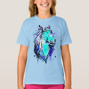 Camiseta Equestre - Desenho de Cavalo Azul - Cavalo de Cava