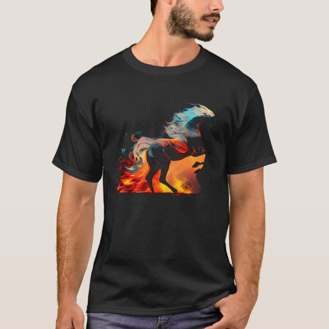 Camiseta Equestrian Horse  Fire Cowgirl Western Rodeo (Frente)