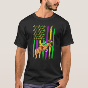 Camiseta Equestrian Jester Hat Retro American Flag Mardi Gr