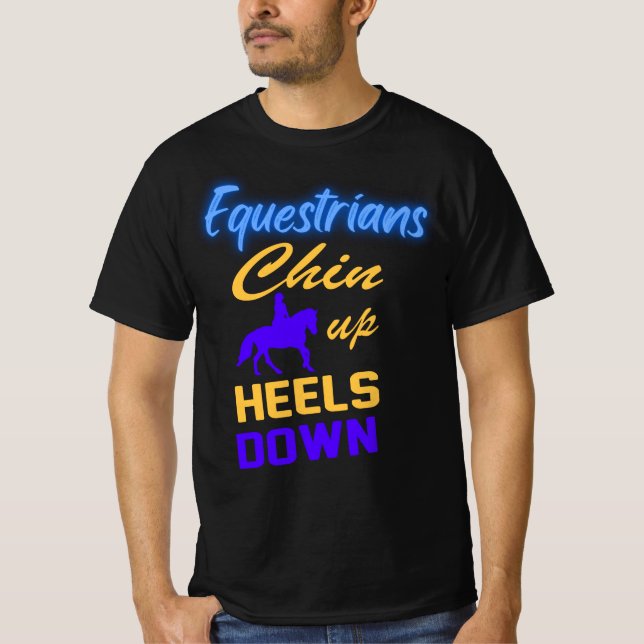 Camiseta Equestrianos chin para cima saltos para baixo em a (Frente)