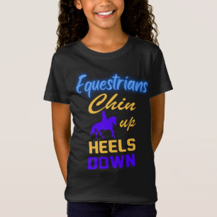 Camiseta Equestrianos chin para cima saltos para baixo em a