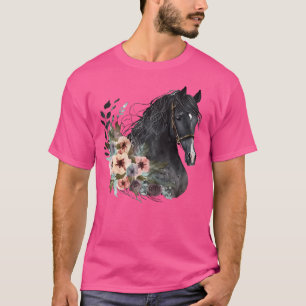 Camiseta Equídeo Equestre Com Flor