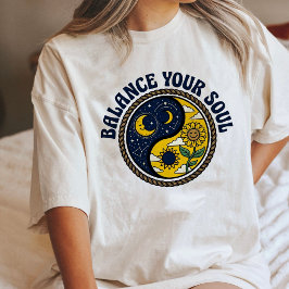 Camiseta Equilibre Sua Alma Yin Yang Girassol Lua Celestia