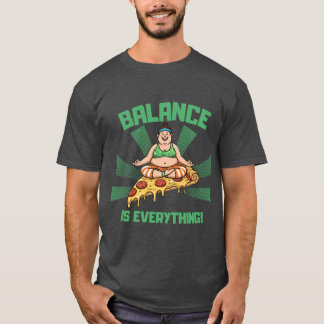 Camiseta Equilíbrio de Yoga de Pizza É Tudo Garoto engraçad