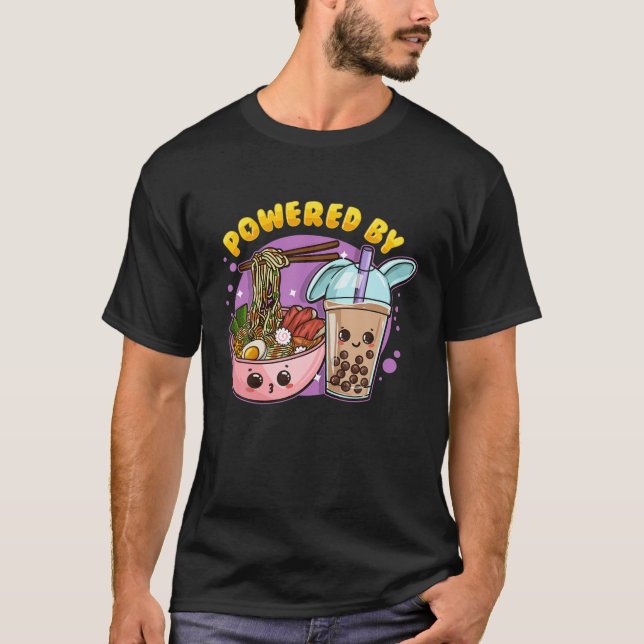 Camiseta Equipado Com Ramen E Chá De Bolha - Anime (Frente)