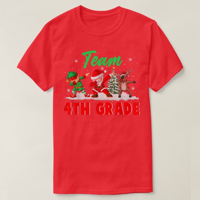 Camiseta Equipe 4º Grau Engraçado Natal Dabbing ELF Papais  (Frente do Design)