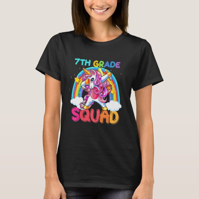 Camiseta Equipe da 7ª Série Dabbing Unicórnio Fofo De Volta (Frente)
