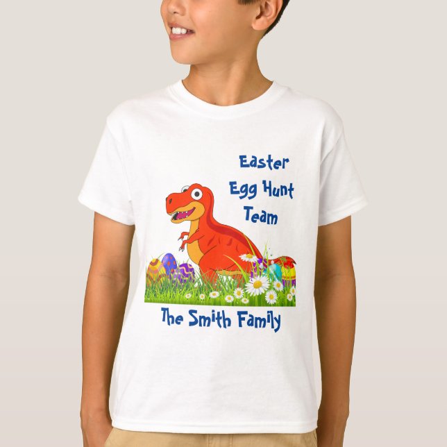 Camiseta Equipe de Caça aos Ovos de Páscoa de Dinossauro  (Frente)