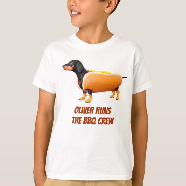 Camiseta Equipe de Churrasco Dachshund Personalizada, Cacho (Frente)