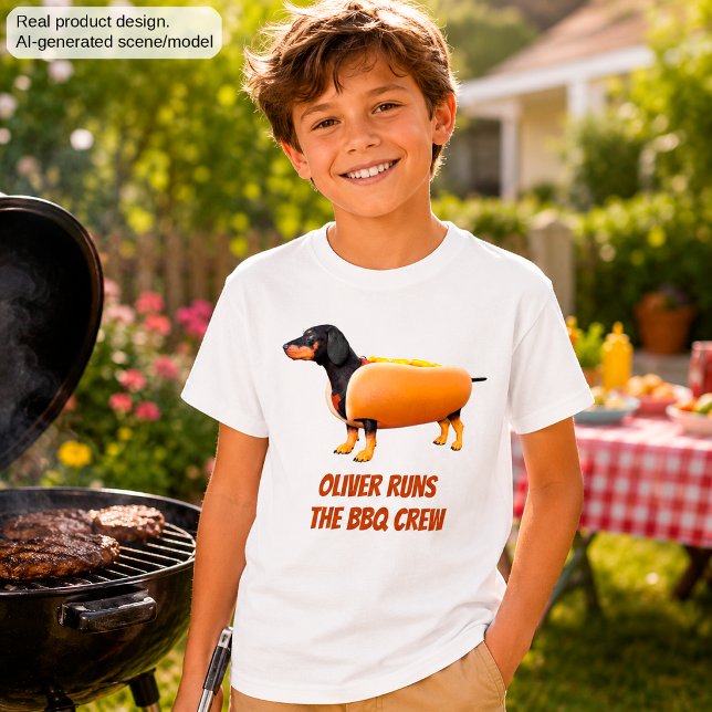 Camiseta Equipe de Churrasco Dachshund Personalizada, Cacho (Criador carregado)