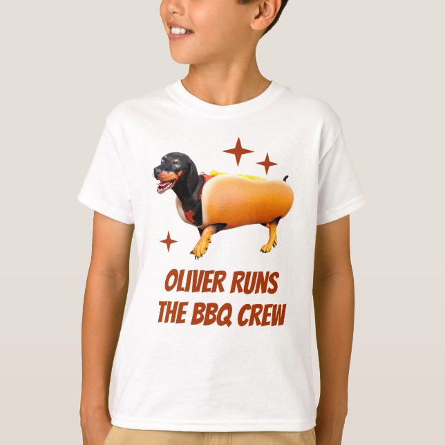 Camiseta Equipe de Churrasco Dachshund Personalizada, Cacho (Frente)