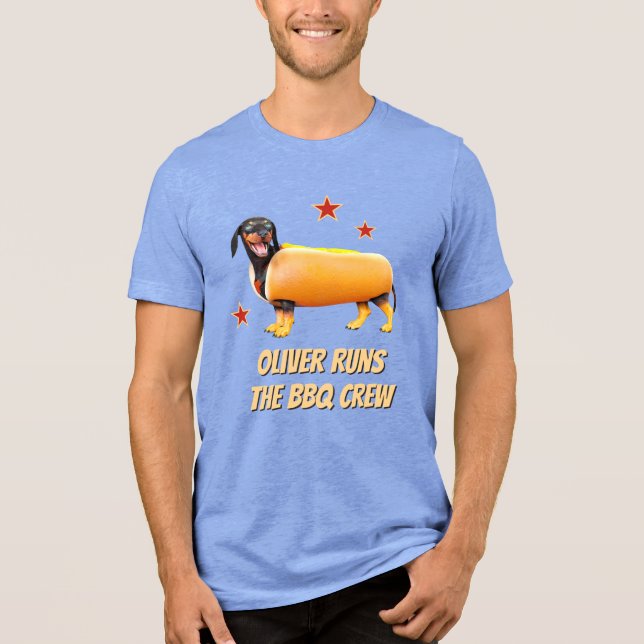 Camiseta Equipe de Churrasco Dachshund Personalizada, Cacho (Frente)
