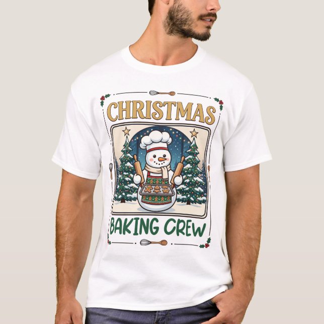 Camiseta Equipe de Confeitaria de Natal Boneco de Neve Chef (Frente)