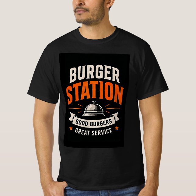 Camiseta 🍔 Equipe de Cozinha do Restaurante Burger Station (Frente)