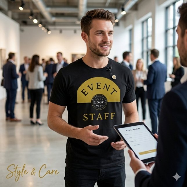 Camiseta Equipe de Evento Personalizado Moderno Preto Elega (Event Staff Custom Modern Black Unique Stylish T-Shirt)