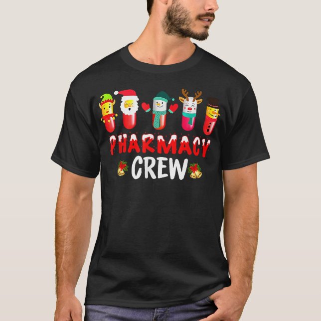 Camiseta Equipe de Farmácia Pílulas de Natal Homem de Neve  (Frente)