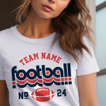 Camiseta Equipe de futebol Red White e Blue Women's<br><div class="desc">Nome personalizado de futebol e Camiseta de número de jogador para a mãe - mostrados no Design branco para mães de futebol, os recursos de inscrição retroativa e texto personalizado que podem ser personalizados com o nome da equipe e o número de camisa do jogador. As cores vermelho e azul...</div>