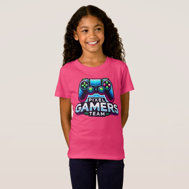 Camiseta Equipe de Gamers Pixel - Jogos da Neon Princess (Frente Completa)