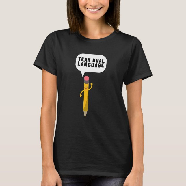 Camiseta Equipe de Idioma Duplo Professor Bilíngue Escola T (Frente)