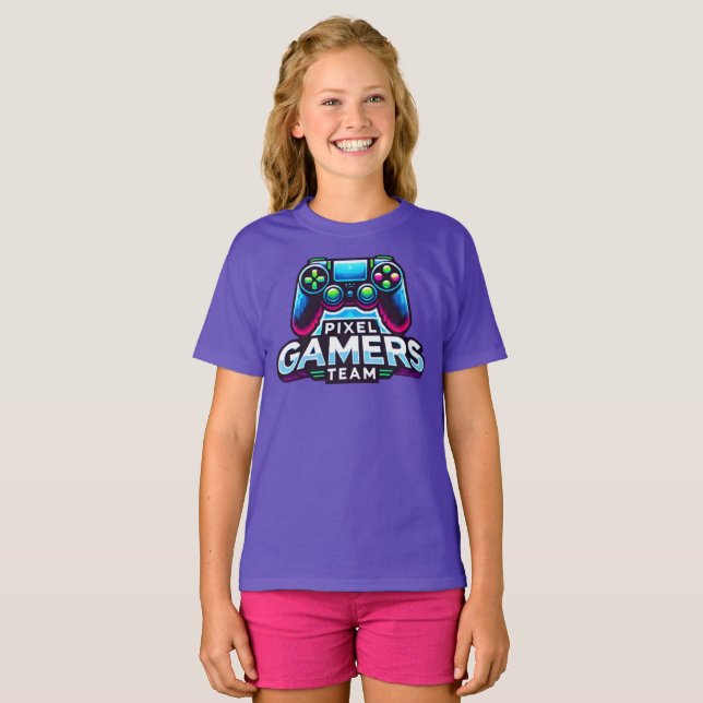 Camiseta Equipe de Jogadores de Pixel - Futura Garota Gamer (Frente Completa)