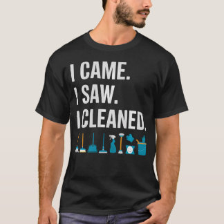 Camiseta Equipe de Limpeza Divertida Eu Vim Vi Limpei Pó