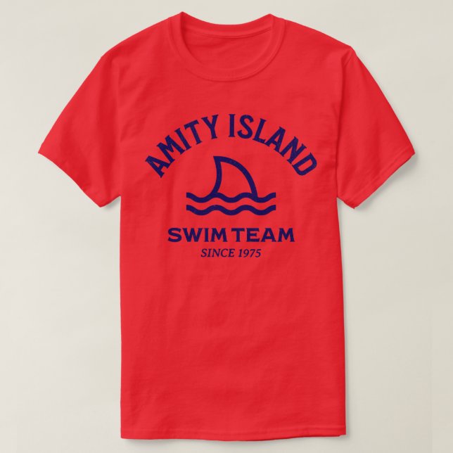 Camiseta Equipe de Natações da Ilha Amity Desde 1975 (Frente do Design)