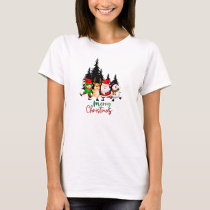 Camiseta Equipe de Natal Dançante Fofa com Papai Noel, Rena