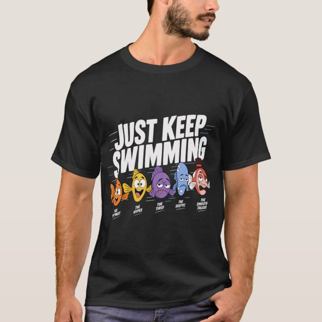 Camiseta Equipe de Peixes Nadando Sem Parar (Frente)