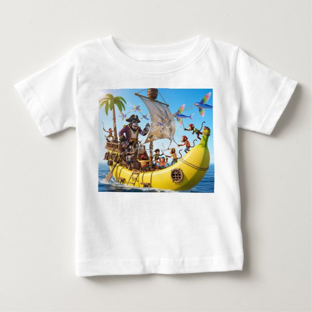 Camiseta Equipe de Pirata Macaco Navegando em um Navio de B (Frente)