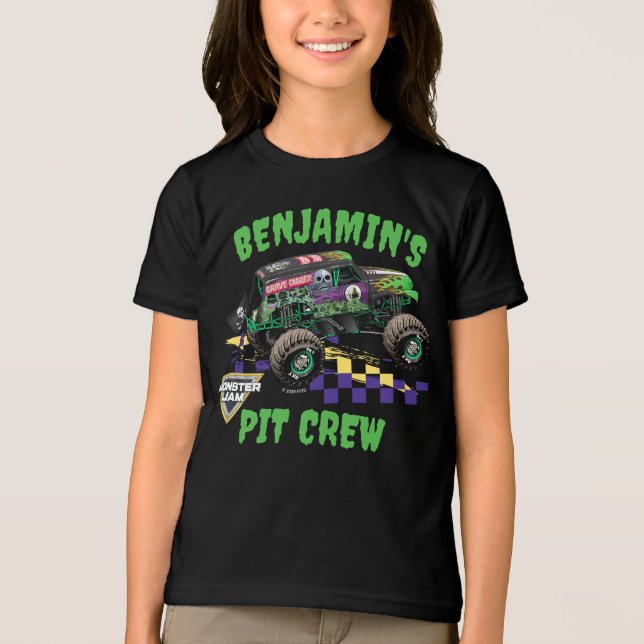 Camiseta Equipe de Pit do Aniversário do Grave Digger do Mo (Frente)
