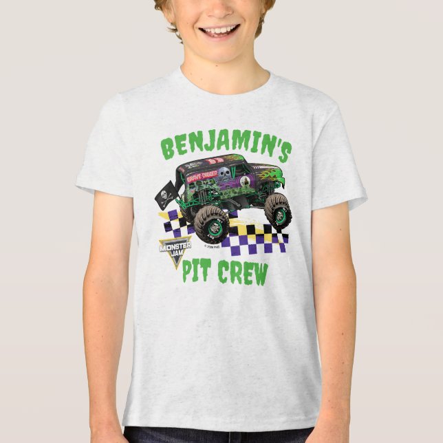 Camiseta Equipe de Pit do Aniversário do Grave Digger do Mo (Frente)