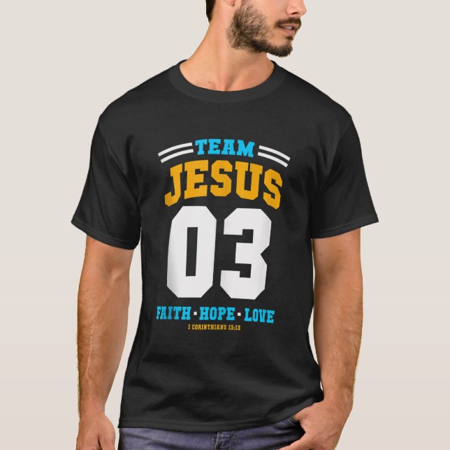 Camiseta Equipe de presentes cristãos Jesus 03 Faith Hope L (Frente)