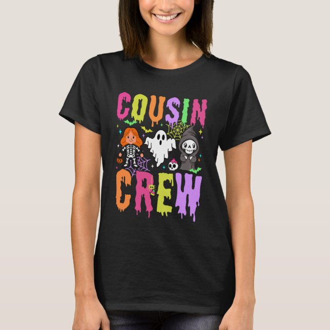 Camiseta Equipe de Primos Assustadores de Halloween 2025 Fa (Frente)