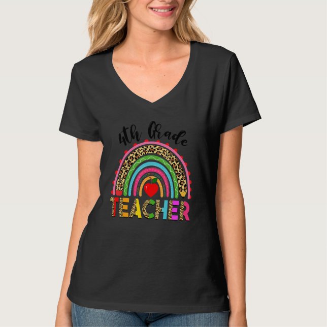 Camiseta Equipe de Professores do 4º Ano Rainbow Leopard Pr (Frente)