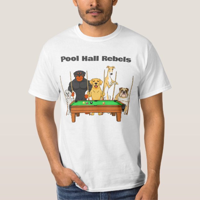 Camiseta Equipe Divertida de Bilhar do Cão Rebeldes da Sala (Frente)