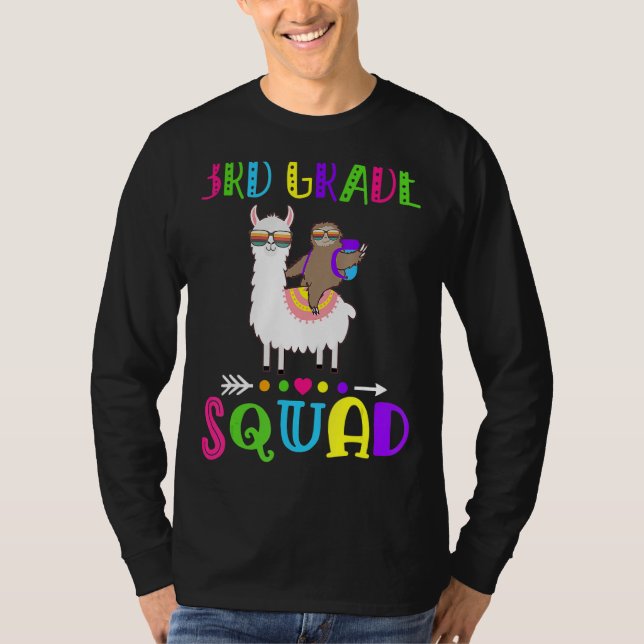 Camiseta Equipe do 3º Grau Esquadrão Llama Sloth De Volta À (Frente)