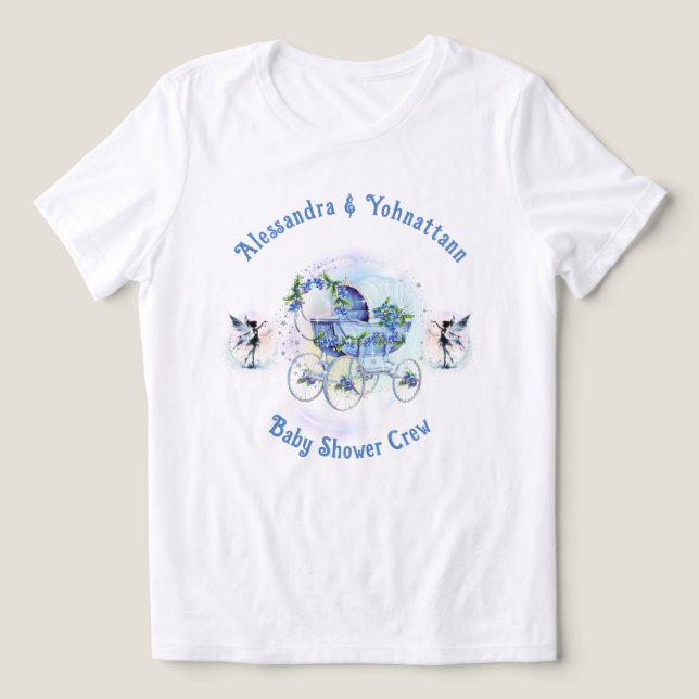 Camiseta Equipe do Chá de Bebê Whimsical Blueberry Carrinho (Design frontal)