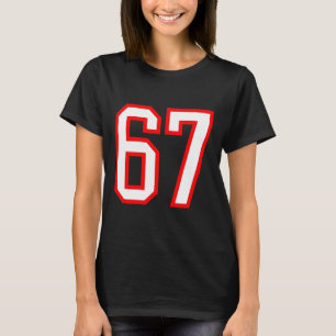 Camiseta Equipe Esportiva Número #67 Branco Vermelho Varsit