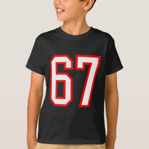 Camiseta Equipe Esportiva Número #67 Branco Vermelho Varsit