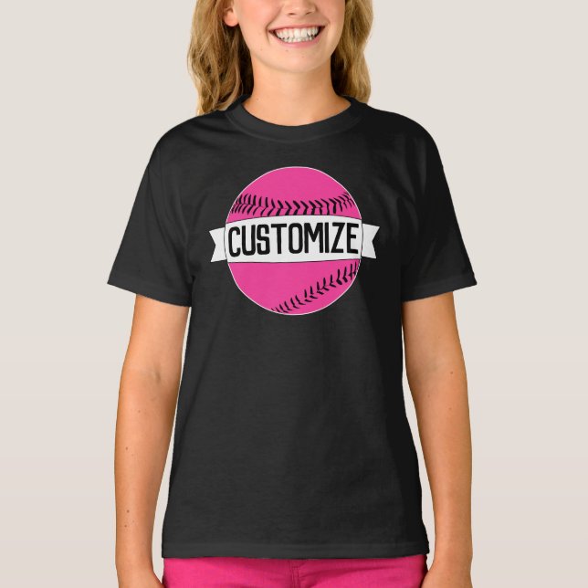 Camiseta Equipe, jogador e número de softball rosa com incl (Frente)