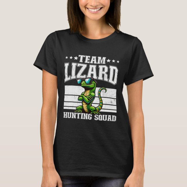 Camiseta Equipe Lizard Caçando Esquadrão Funny Retro Gecko  (Frente)