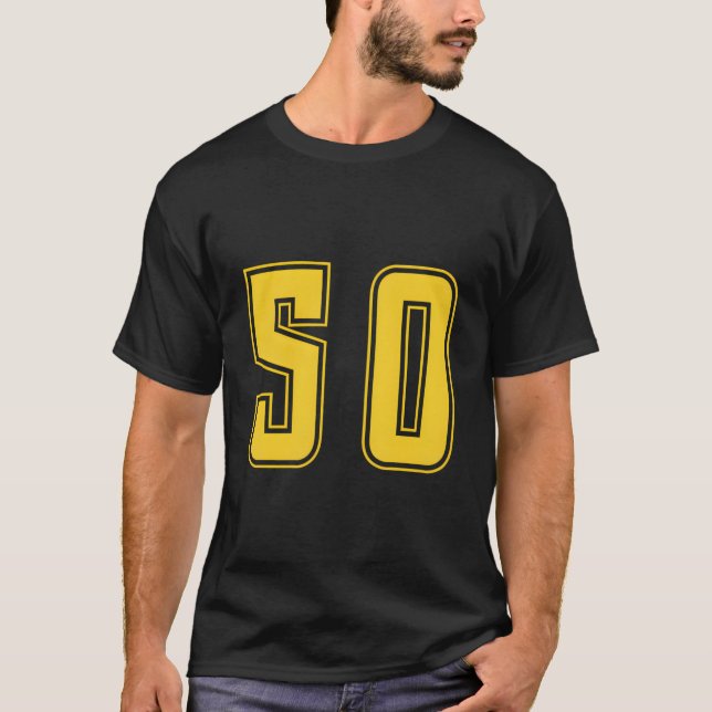 Camiseta Equipe Número 50 Amarelo Uniforme Numerado Esporte (Frente)