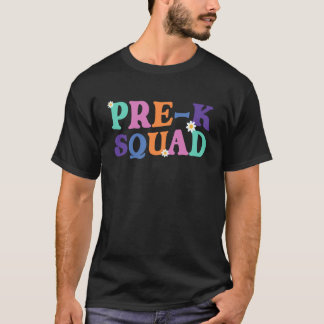 Camiseta Equipe Pré-K Fofa Retro Groovy Estudante Pré-Escol