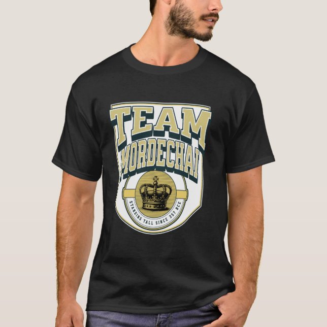 Camiseta Equipe Purim Festa Costume Mordecai Celebração Jud (Frente)