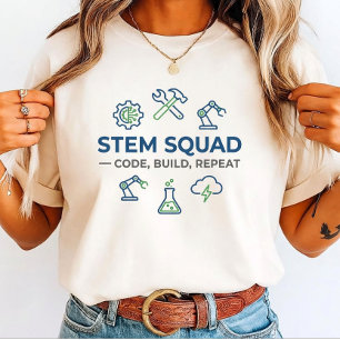 Camiseta Equipe STEM Código Construir Repetir para “Engenhe